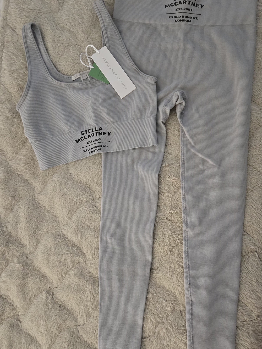Stella McCartney Pale Gray Ribbed Sports Bra and Leggings Set